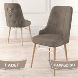 Canisa Concept Pare Serisi Babyface Ithal Kumaş 1 Adet Sandalye Doğal Ahşap Ayaklı Gold Halkalı - Cappucino - Doğal Ahşap Kafes Beyaz