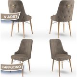 Canisa Concept Pare Serisi Babyface Ithal Kumaş 4 Sandalye Doğal Ahşap Ayak Gold Halkalı - Cappucino - Ayak Doğal Ahşap Kafes Beyaz