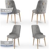 Canisa Concept Pare Serisi Babyface Ithal Kumaş 4 Sandalye Doğal Ahşap Ayak Gold Halkalı - Gri - Ayak Doğal Ahşap Kafes Beyaz
