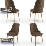 Canisa Concept Pare Serisi Babyface Ithal Kumaş 4 Sandalye Doğal Ahşap Ayak Gold Halkalı - Kahverengi - Ayak Doğal Ahşap Kafes Beyaz
