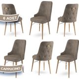 Canisa Concept Pare Serisi Babyface Ithal Kumaş 6 Sandalye Doğal Ahşap Ayak Gold Halkalı - Cappuccino - Doğal Ahşap Beyaz Kafes