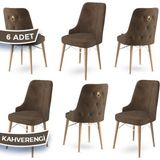 Canisa Concept Pare Serisi Babyface Ithal Kumaş 6 Sandalye Doğal Ahşap Ayak Gold Halkalı - Kahverengi - Doğal Ahşap Beyaz Kafes