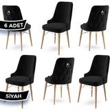 Canisa Concept Pare Serisi Babyface Ithal Kumaş 6 Sandalye Doğal Ahşap Ayak Gold Halkalı - Siyah - Doğal Ahşap Beyaz Kafes