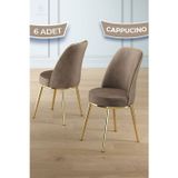 Canisa Concept Pefa Serisi 6 Adet Cappucino Mutfak Sandalyesi Gold Kaplama Metal Ayak 1. Sınıf Babyface Kumaş
