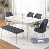 Canisa Concept Pir Serisi 80X130 Sabit Beyaz Mermer Desen Mutfak Masa Takımı ve 4 Sandalye 1 Bench - Füme