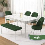 Canisa Concept Pir Serisi 80X130 Sabit Beyaz Mermer Desen Mutfak Masa Takımı ve 4 Sandalye 1 Bench - Yeşil