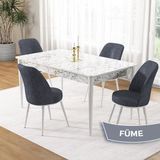 Canisa Concept Pir Serisi 80X130 Sabit Beyaz Mermer Desen Mutfak Masa Takımı ve 4 Sandalye - Füme