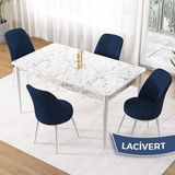 Canisa Concept Pir Serisi 80X130 Sabit Beyaz Mermer Desen Mutfak Masa Takımı ve 4 Sandalye - Lacivert