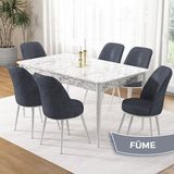 Canisa Concept Pir Serisi 80X130 Sabit Beyaz Mermer Desen Mutfak Masa Takımı ve 6 Sandalye - Füme