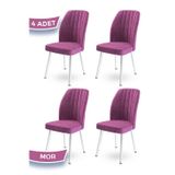 Canisa Concept Platinum Serisi Üst Kalite Mutfak Sandalyesi 4 Adet Mor Sandalye Metal Beyaz Iskeletli
