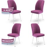 Canisa Concept Platinum Serisi Üst Kalite Mutfak Sandalyesi Metal Beyaz Iskeletli 4 Adet Sandalye - Mürdüm
