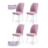 Canisa Concept Platinum Serisi Üst Kalite Mutfak Sandalyesi Metal Beyaz Iskeletli 4 Adet Sandalye - Pembe