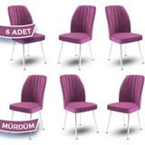 Canisa Concept Platinum Serisi Üst Kalite Mutfak Sandalyesi Metal Beyaz Iskeletli 6 Adet Sandalye - Mürdüm