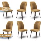 Canisa Concept Platinum Serisi Üst Kalite Mutfak Sandalyesi Metal Kahverengi Iskeletli 6 Adet Sandalye - Ahşap