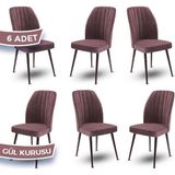 Canisa Concept Platinum Serisi Üst Kalite Mutfak Sandalyesi Metal Kahverengi Iskeletli 6 Adet Sandalye - Gülkurusu