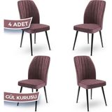 Canisa Concept Platinum Serisi Üst Kalite Mutfak Sandalyesi Metal Siyah Iskeletli 4 Adet Sandalye - Gülkurusu