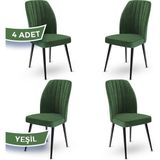 Canisa Concept Platinum Serisi Üst Kalite Mutfak Sandalyesi Metal Siyah Iskeletli 4 Adet Sandalye - Yeşil