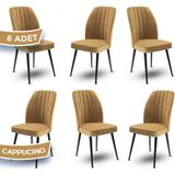 Canisa Concept Platinum Serisi Üst Kalite Mutfak Sandalyesi Metal Siyah Iskeletli 6 Adet Sandalye - Cappuccino