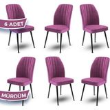 Canisa Concept Platinum Serisi Üst Kalite Mutfak Sandalyesi Metal Siyah Iskeletli 6 Adet Sandalye - Mürdüm