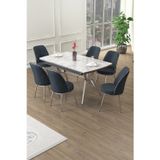 Canisa Concept Poy Serisi 89X150 Açılabilir Lak Panel Rampla Gri Krom Ayak Masa Takımı Ve 6 Antrasit Sandalye