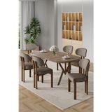 Canisa Concept Radon Serisi Mdf 90X168 Sabit Atlantik Çam Mutfak Masa Takımı 6 Cappucino Sandalye