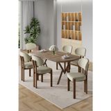 Canisa Concept Radon Serisi Mdf 90X168 Sabit Atlantik Çam Mutfak Masa Takımı 6 Krem Sandalye
