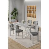 Canisa Concept Radon Serisi Mdf 90X168 Sabit Beyaz Mutfak Masası Takımı 6 Gri Sandalye