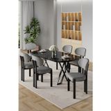 Canisa Concept Radon Serisi Mdf 90X168 Sabit Siyah Mermer Desen Mutfak Masa Takımı 6 Gri Sandalye