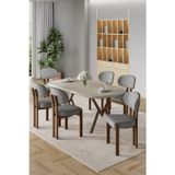 Canisa Concept Radon Serisi Mdf 90X168 Sabit Traverten Mutfak Masa Takımı 6 Gri Sandalye