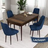 Canisa Concept Ram Serisi, 80 x 132 cm Açılabilir Masa Takımı, Barok Ahşap Desen Masa 4 Sandalye - Lacivert