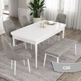 Canisa Concept Ram Serisi 80 x 132 cm Mutfak Masa Takımı Beyaz Masa 4 Sandalye 1 Bench - 80x132 - Gri