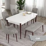 Canisa Concept Ram Serisi 80 x 132 cm Mutfak Masa Takımı Beyaz Masa Kahverengi Ayak 4 Sandalye 1 Bench - 80x132 - Gri