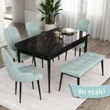 Canisa Concept Ram Serisi 80 x 132 cm Mutfak Masa Takımı Siyah Mermer Desen Masa 4 Sandalye ve 1 Bench - 80x132 - Su Yeşili