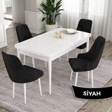Canisa Concept Ram Serisi 80X132 Açılabilir Beyaz Yemek Masası Takımı 4 Babyface Kumaş Sandalye - Siyah