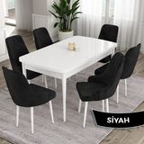 Canisa Concept Ram Serisi, 80X132 Açılabilir Beyaz Yemek Masası Takımı, 6 Babyface Kumaş Sandalye - 80 x 132 cm - Siyah