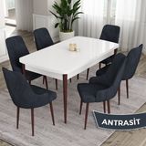 Canisa Concept Ram Serisi 80X132 Açılabilir Yemek Masası Takımı Beyaz Masa Kahverengi Ayak 4 Sandalye - Antrasit