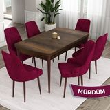 Canisa Concept Ram Serisi , Barok Ahşap Desen 80X132 Açılabilir Yemek Masası Takımı, 6 Sandalye - 80 x 132 cm - Mürdüm