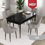 Canisa Concept Ram Serisi MDF 80 x 132 cm Açılabilir Masa Takımı,siyah Mermer Desen Masa 4 Sandalye - Gri