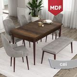 Canisa Concept Ram Serisi MDF 80 x 132 cm Mutfak Masa Takımı Barok Ahşap Desen Masa 4 Sandalye ve 1 Bench - 80x132 - Gri