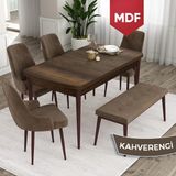 Canisa Concept Ram Serisi MDF 80 x 132 cm Mutfak Masa Takımı Barok Ahşap Desen Masa 4 Sandalye ve 1 Bench - 80x132 - Kahverengi