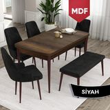Canisa Concept Ram Serisi MDF 80 x 132 cm Mutfak Masa Takımı Barok Ahşap Desen Masa 4 Sandalye ve 1 Bench - 80x132 - Siyah