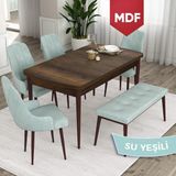 Canisa Concept Ram Serisi MDF 80 x 132 cm Mutfak Masa Takımı Barok Ahşap Desen Masa 4 Sandalye ve 1 Bench - Su Yeşili - 80x132