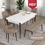 Canisa Concept Ram Serisi MDF 80 x 132 cm Mutfak Masa Takımı Beyaz Masa Kahverengi Ayak 4 Sandalye 1 Bench - 80x132 - Cappuccino