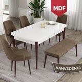 Canisa Concept Ram Serisi MDF 80 x 132 cm Mutfak Masa Takımı Beyaz Masa Kahverengi Ayak 4 Sandalye 1 Bench - 80x132