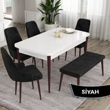Canisa Concept Ram Serisi MDF 80 x 132 cm Mutfak Masa Takımı Beyaz Masa Kahverengi Ayak 4 Sandalye 1 Bench - Siyah - 80x132