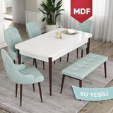 Canisa Concept Ram Serisi MDF 80 x 132 cm Mutfak Masa Takımı Beyaz Masa Kahverengi Ayak 4 Sandalye 1 Bench - Su Yeşili - 80x132