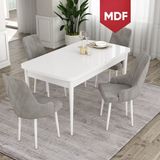 Canisa Concept Ram Serisi MDF 80X132 Açılabilir Beyaz Yemek Masası Takımı 4 Babyface Kumaş Sandalye - Gri