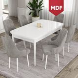 Canisa Concept Ram Serisi MDF 80X132 Açılabilir Beyaz Yemek Masası Takımı 6 Babyface Kumaş Sandalye - Gri