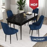Canisa Concept Ram Serisi MDF 80X132 Açılabilir Siyah Mermer Desen Yemek Masası Takımı 4 Babyface Kumaş Sandalye - Lacivert