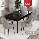 Canisa Concept Ram Serisi MDF 80X132 Açılabilir Siyah Mermer Desen Yemek Masası Takımı 6 Babyface Kumaş Sandalye - Gri